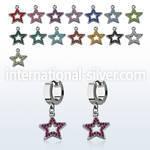 erh488 steel huggies earrings w dangling crystal studded star