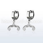 erh516 steel huggies earrings w dangling french mustache