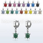 erh574 steel huggies earrings w dangling crystal turtle