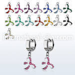 erh588 steel huggies earrings w dangling crystal studded bow