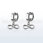 erh618 steel huggies earrings w dangling infinity symbol