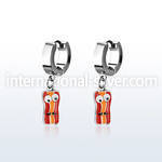 erh645b steel huggies earrings w a bacon dangling