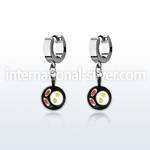 erh646 steel huggies earrings w dangling bacon eggs