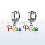 erh648 steel huggies earrings w dangling gay pride slogan