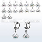 erh649 steel huggies earrings w dangling crystal studded crown