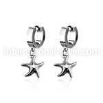 erh727 steel huggies earrings w dangling plain starfish