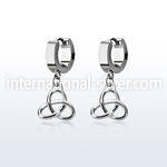 erh736 steel huggies earrings w dangling celtic trinity knot