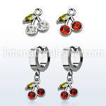 erhchz steel huggies earrings w dangling crystal cherry design