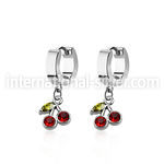 erhchz steel huggies earrings w dangling crystal cherry design