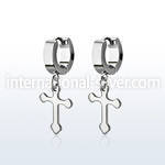 erhcros steel huggies earrings w dangling small cross