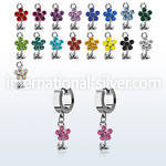 erhfl15 steel huggies earrings w dangling crystal flower