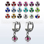 erhmj6 steel huggies earrings w dangling 6mm multi jewel balls