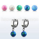 erhop8 steel huggies earrings w dangling 8mm opal balls
