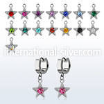 erhsar steel huggies earrings w dangling star w central crystal