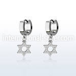 erhsdsr steel huggies earrings w dangling david star