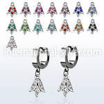 erhtu1 steel huggies earrings w dangling crystal tulip flower