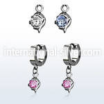 erhz10 steel huggies earrings w dangling small dolphin w cz