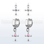 erhz14s steel huggies earrings w small dangling cross w tiny cz