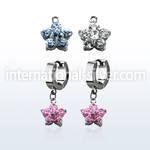 erhz293 steel huggies earrings w dangling cz flower design