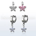 erhz319 steel huggies earrings w dangling flower w cz petals