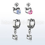 erhz374 steel huggies earrings w dangling apple design w cz