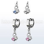 erhz375 steel huggies earrings w dangling little swan w round cz