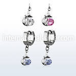 erhz378 steel huggies earrings w dangling lady cat design w cz