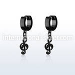 erk709 black steel huggies earrings dangling black musical note