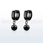 erkbt8 black steel huggies earrings w dangling 8mm ball