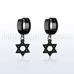 erkdsr black steel huggies earrings w dangling david star