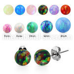 eropb pair of synthetic opal ball surgical steel ear studs
