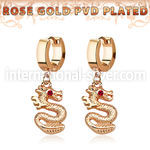err721 rosegold plating steel hoop earrings dragon pair