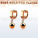 errbt8 rose gold steel huggies earrings w dangling 8mm ball