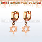 errdsr rose gold steel huggies earrings w dangling david star