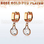 errz417 rose gold tainless steel huggies w dangling round cz