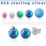 esopb pair of synthetic opal ball sterling silver ear studs
