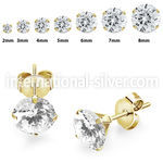 estzr gold pvd plating surgical steel prong ear studs cz