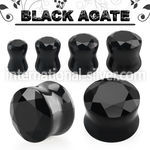 fgsd black agate stone double flare ear plug faceted cut
