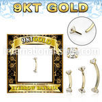 g9bnz 9kt yellow gold curved barbell threadless push in cz