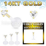 gbizhc bioflex labret with push in 14k gold with heart prong cz
