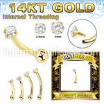 gbnbzi 14 karat gold curved barbell 16g cz ball internal