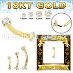 ggbnz 18 karat gold threadless push curved barbell 16g cz