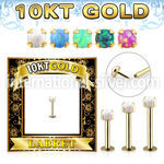 gilbo 10k gold labret w thread less top w synthetic opal