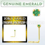 giscge10 10kt gold nose screw with a 2mm prong set emerald stone