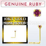 giscge5 10kt gold nose screw with a 2mm prong set ruby stone