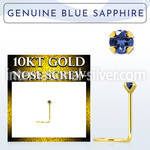 giscge9 10kt gold nose screw with 2mm prong set blue sapphire