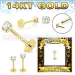 glfzx 14karat gold labret clear cz push pin prong flower