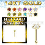 gnbsc1 14k gold nose bone with cz star 1pcs