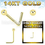 gnsb1 14 karat gold l shaped nose stud 22g a plain ball top
