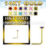 gnsqm1 14 karat gold l shaped nose stud square color cz